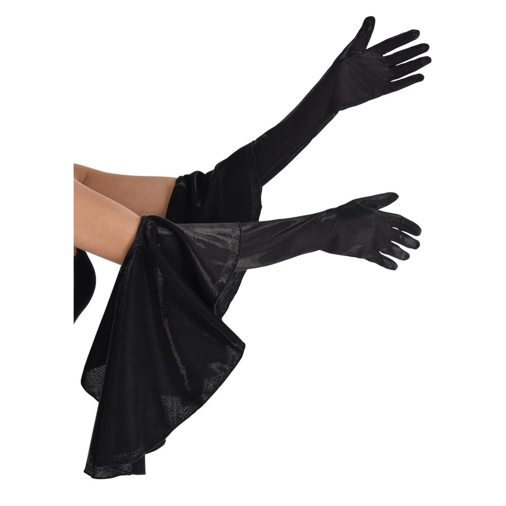 Black Metallic Long Gloves Burlesque Costume Women Draped Sleeve Halloween Opera